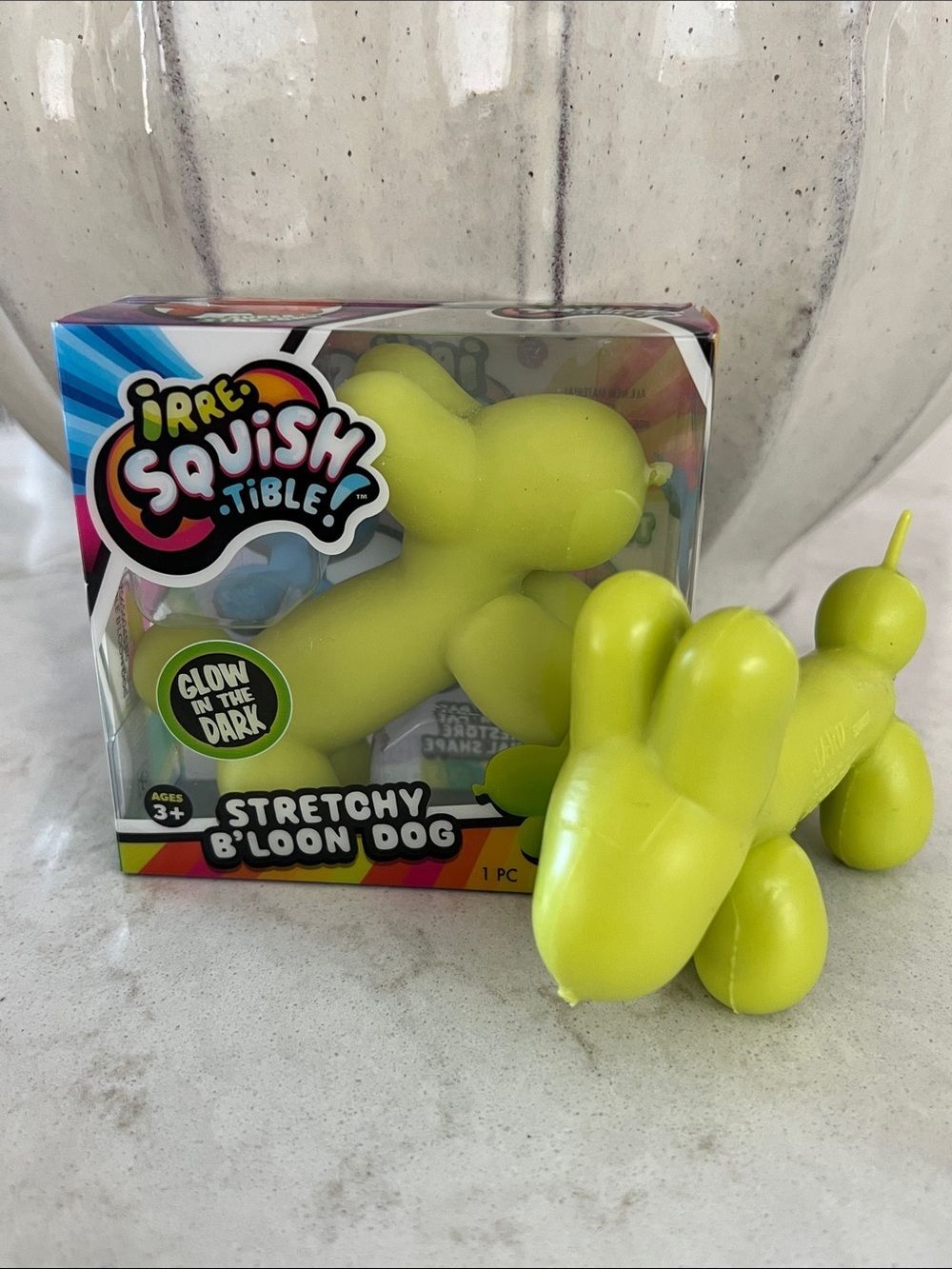 JA-RU Irre-Squish-tible Stretchy B'Loon Dog Toy Green NEW